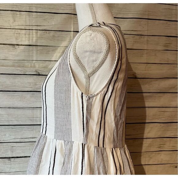 Sundry Everyday Striped Boho Mini Tunic White Black Sleeveless Dress Size O - Picture 5 of 10